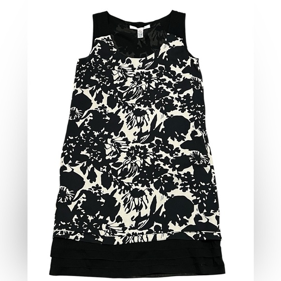 Diane Von Furstenberg Alric silk cream/black floral shift dress with pockets - Picture 3 of 13